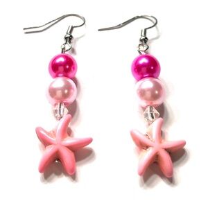 Handmade Pink Starfish Summer Beach Earrings Women Gift Wedding